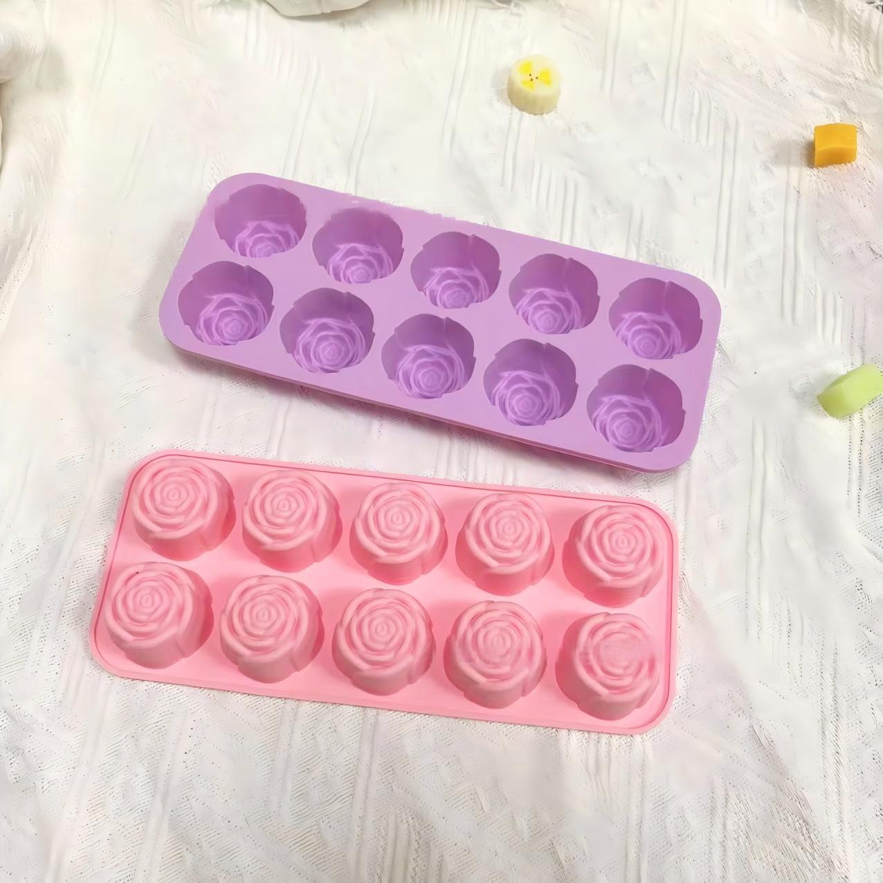 10 Cavity Rose Flower Silicone Baking Mold, 4cm 3D Rose Shape Chocolate & Cake Mold