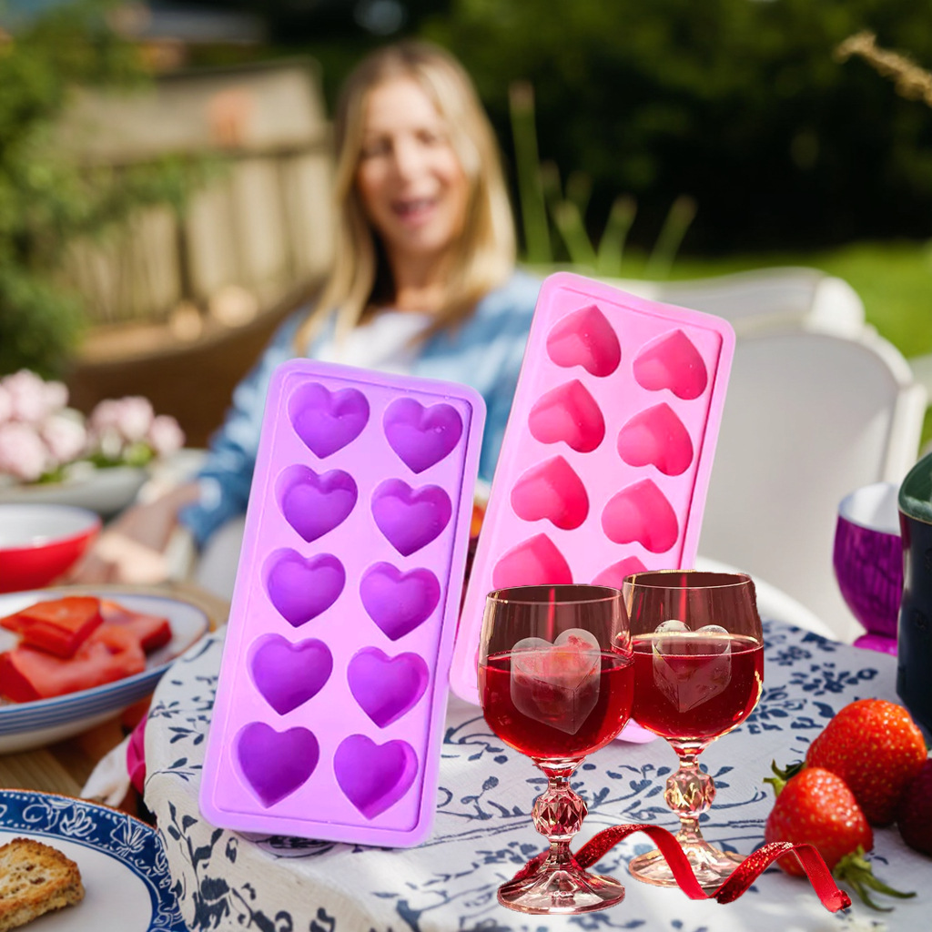 10 Cavity Heart Shaped Silicone Ice Cube Tray