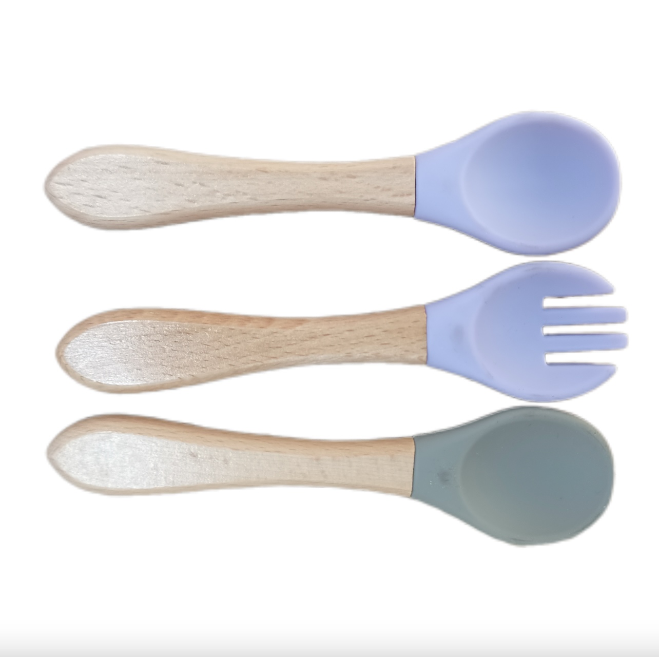 Beech Wood Handle Silicone Baby Spoon & Fork Set