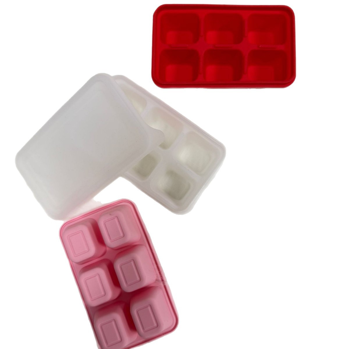 6-Cavity Square Silicone Ice Cube Tray With Lid