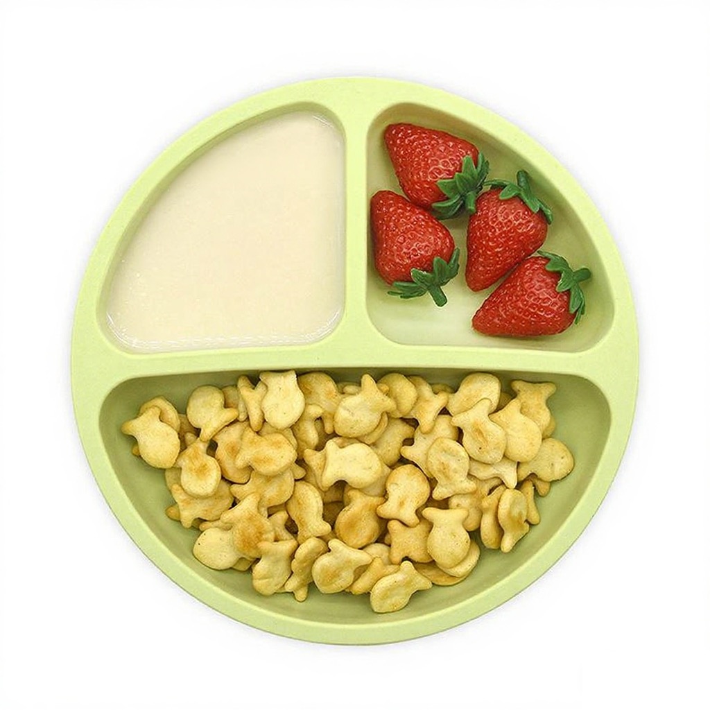 3 Compartment Round Silicone Baby Divided Plate